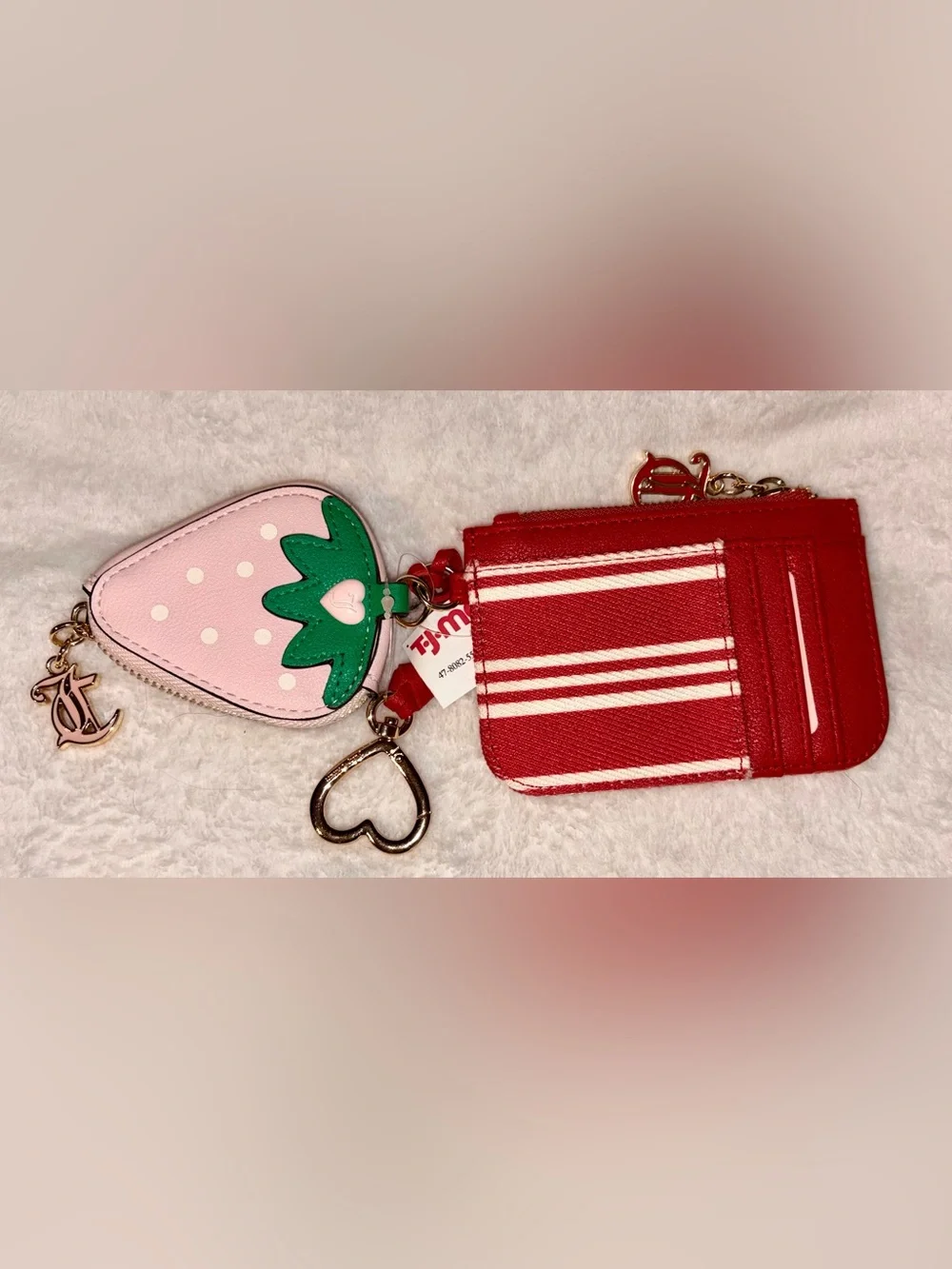 Juicy Couture Paradise Mini Stripe Wallet & Strawberry Coin Pouch NEW w Tags!